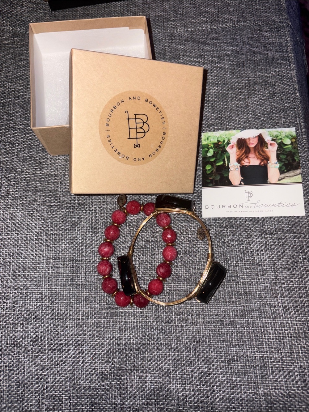 Bourbon and Bowties Burgundy Beaded and Gold Cuff Bracelet Duo